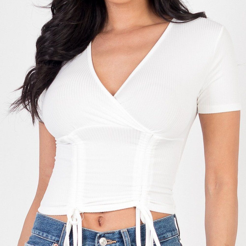 White V Neck Top with Tie up sides